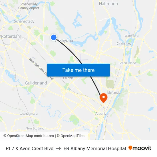 Rt 7 & Avon Crest Blvd to ER Albany Memorial Hospital map