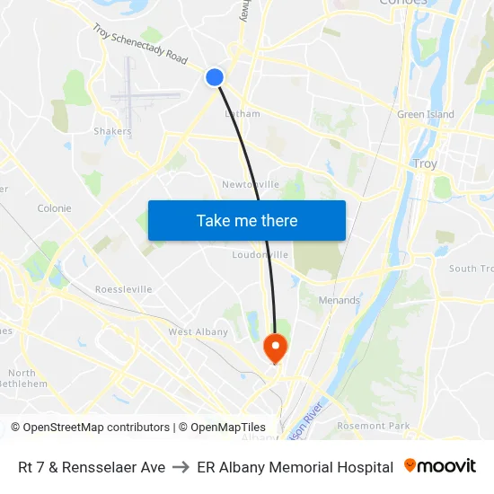 Rt 7 & Rensselaer Ave to ER Albany Memorial Hospital map