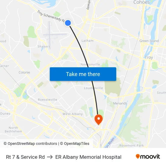 Rt 7 & Service Rd to ER Albany Memorial Hospital map