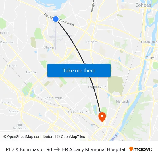 Rt 7 & Buhrmaster Rd to ER Albany Memorial Hospital map