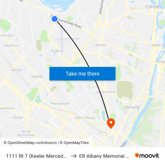 1111 Rt 7 (Keeler Mercedes-Benz) to ER Albany Memorial Hospital map
