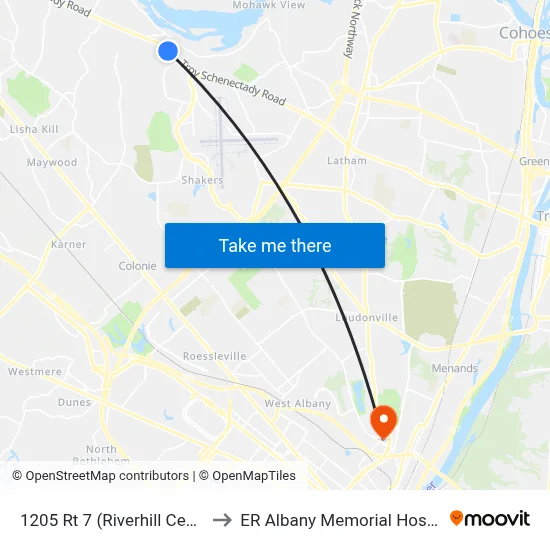 1205 Rt 7 (Riverhill Center) to ER Albany Memorial Hospital map