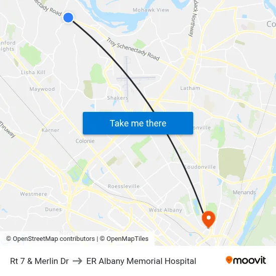 Rt 7 & Merlin Dr to ER Albany Memorial Hospital map