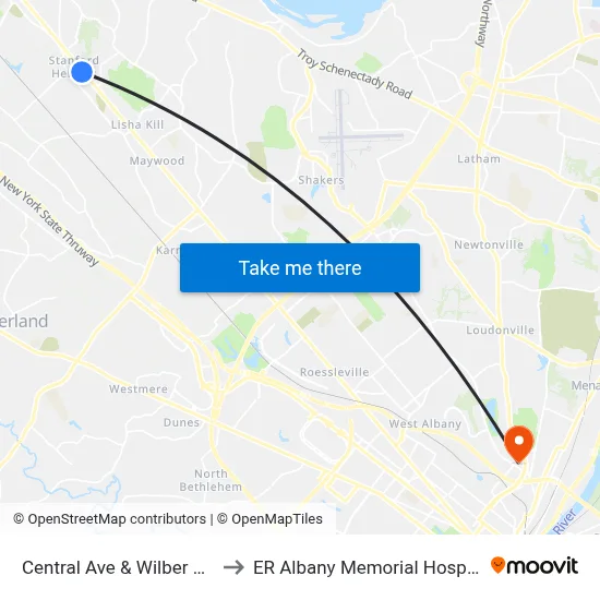 Central Ave & Wilber Ave to ER Albany Memorial Hospital map