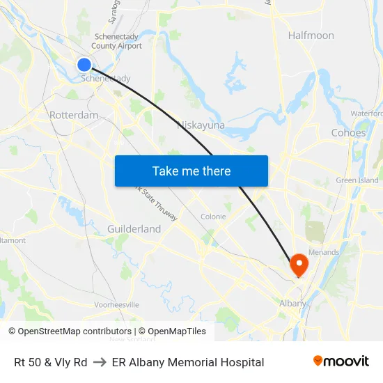 Rt 50 & Vly Rd to ER Albany Memorial Hospital map
