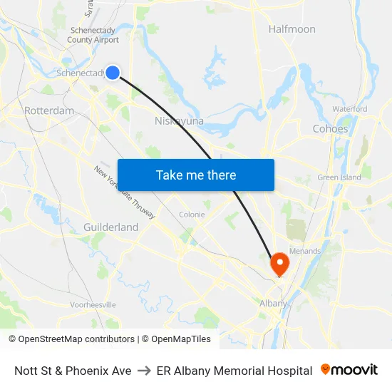 Nott St & Phoenix Ave to ER Albany Memorial Hospital map