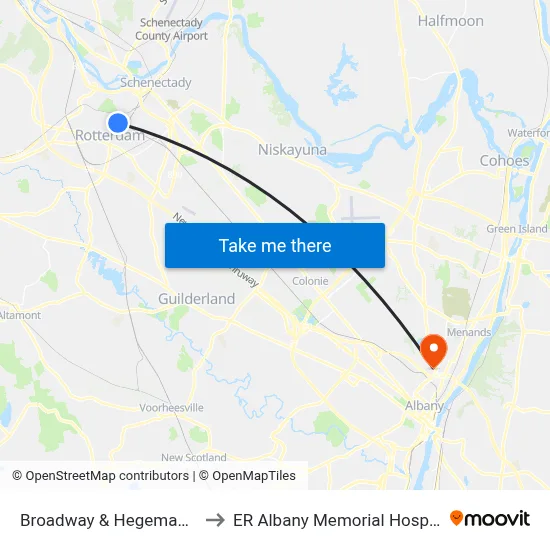 Broadway & Hegeman St to ER Albany Memorial Hospital map