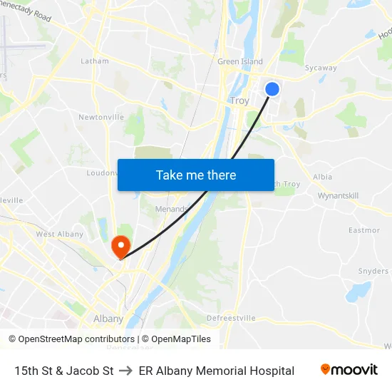 15th St & Jacob St to ER Albany Memorial Hospital map