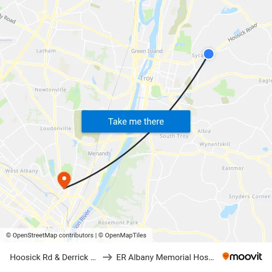 Hoosick Rd & Derrick Ave to ER Albany Memorial Hospital map