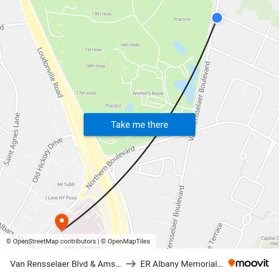 Van Rensselaer Blvd & Amsterdam Ave to ER Albany Memorial Hospital map