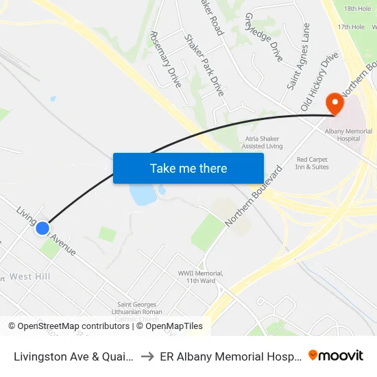 Livingston Ave & Quail St to ER Albany Memorial Hospital map