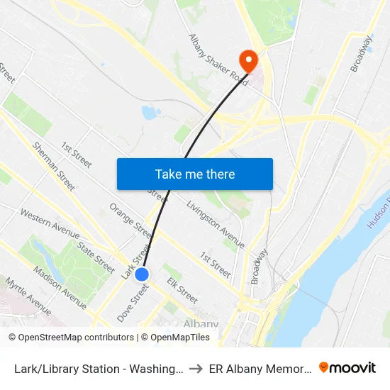 Lark/Library Station - Washington Ave & Lark St to ER Albany Memorial Hospital map