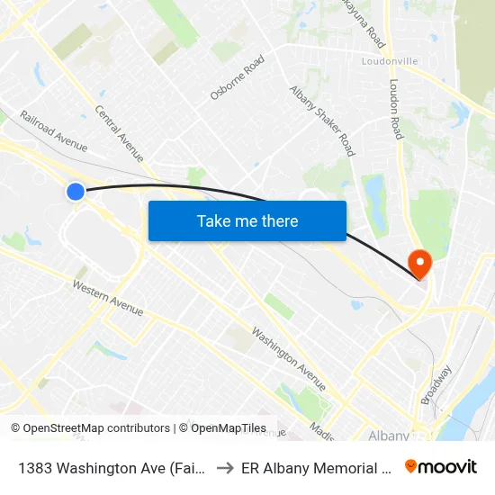 1383 Washington Ave (Fairfield Inn) to ER Albany Memorial Hospital map