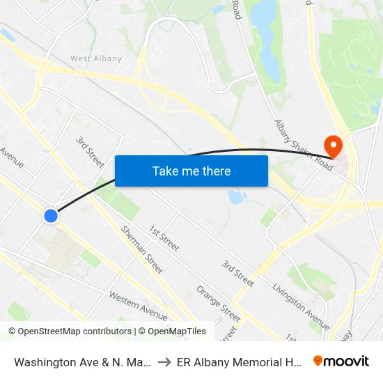 Washington Ave & N. Main Ave to ER Albany Memorial Hospital map