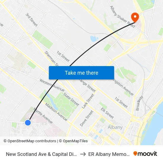 New Scotland Ave & Capital Dist Psychiatric Cntr. to ER Albany Memorial Hospital map
