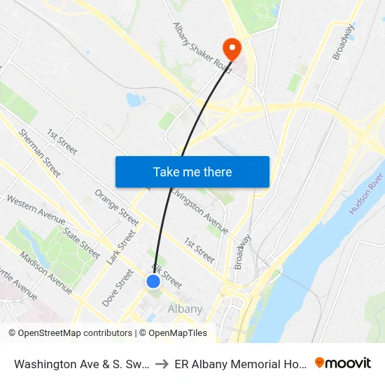 Washington Ave & S. Swan St to ER Albany Memorial Hospital map