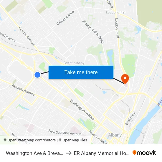 Washington Ave & Brevator St to ER Albany Memorial Hospital map