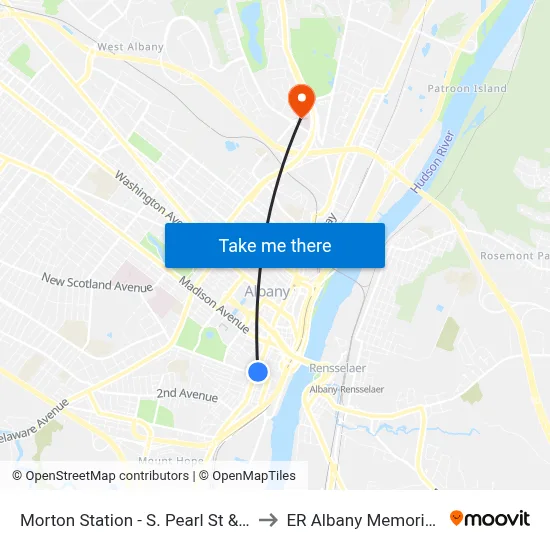 Morton Station - S. Pearl St & Rensselaer St to ER Albany Memorial Hospital map