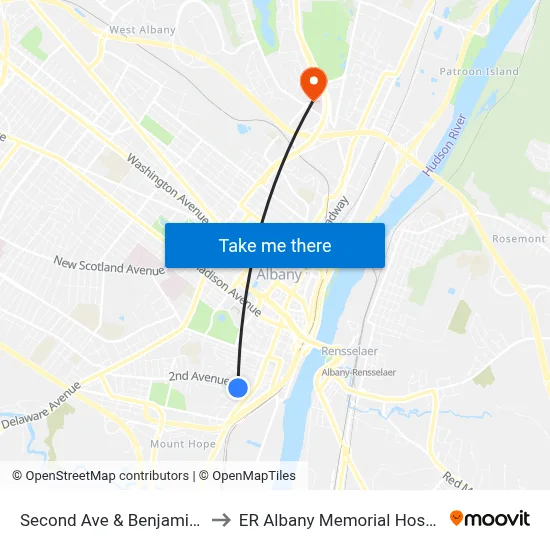 Second Ave & Benjamin St to ER Albany Memorial Hospital map