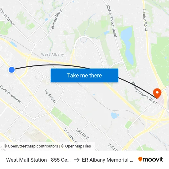West Mall Station - 855 Central Ave to ER Albany Memorial Hospital map