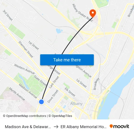 Madison Ave & Delaware Ave to ER Albany Memorial Hospital map