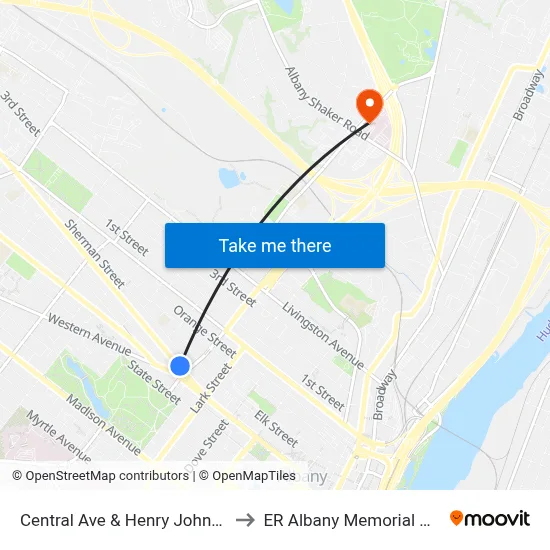 Central Ave & Henry Johnson Blvd to ER Albany Memorial Hospital map
