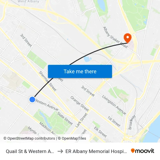 Quail St & Western Ave to ER Albany Memorial Hospital map