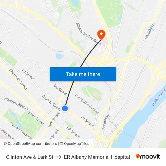 Clinton Ave & Lark St to ER Albany Memorial Hospital map