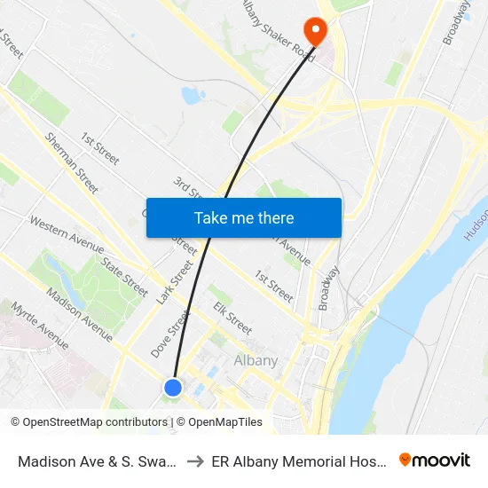 Madison Ave & S. Swan St to ER Albany Memorial Hospital map