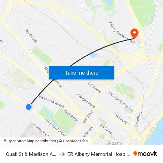 Quail St & Madison Ave to ER Albany Memorial Hospital map