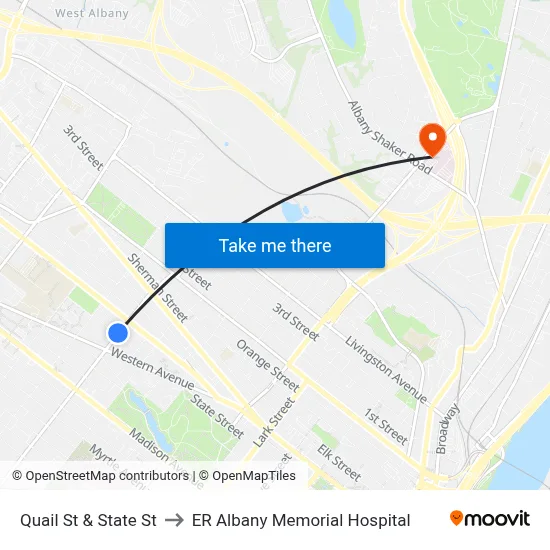Quail St & State St to ER Albany Memorial Hospital map