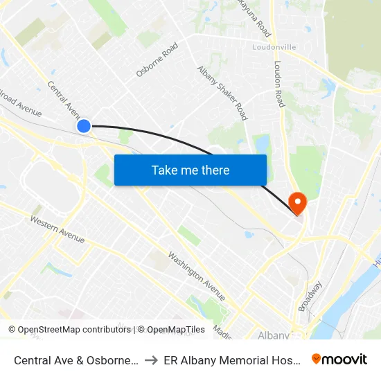 Central Ave & Osborne Rd to ER Albany Memorial Hospital map