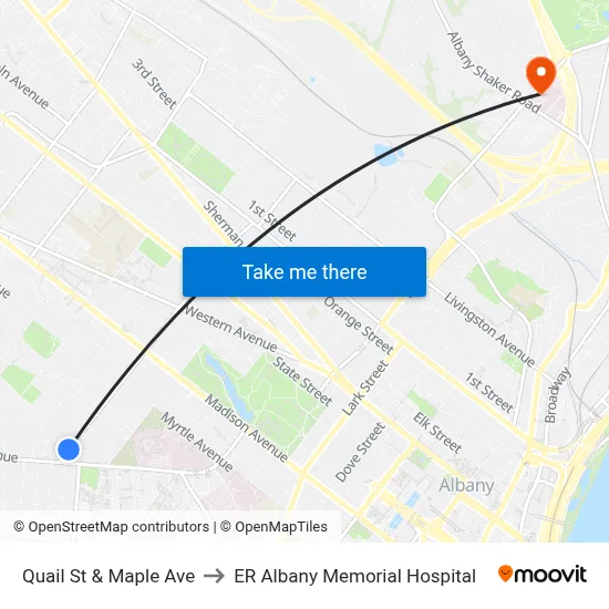 Quail St & Maple Ave to ER Albany Memorial Hospital map