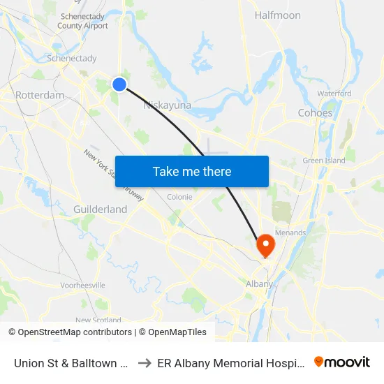 Union St & Balltown Rd to ER Albany Memorial Hospital map
