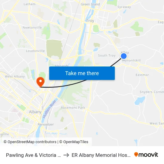 Pawling Ave & Victoria Ave to ER Albany Memorial Hospital map