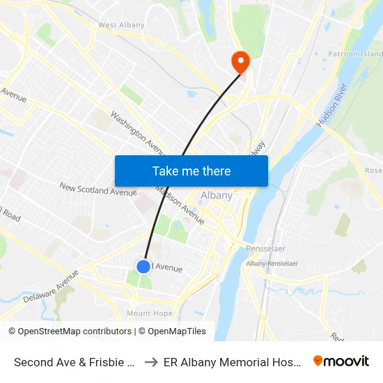 Second Ave & Frisbie Ave to ER Albany Memorial Hospital map