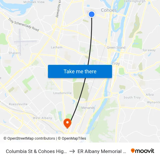 Columbia St & Cohoes High School to ER Albany Memorial Hospital map