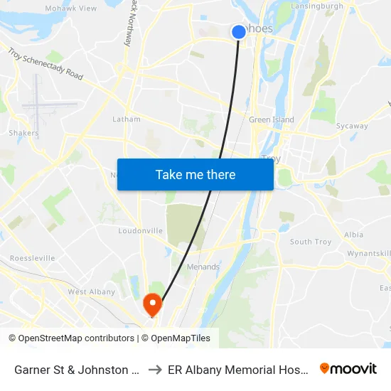 Garner St & Johnston Ave to ER Albany Memorial Hospital map
