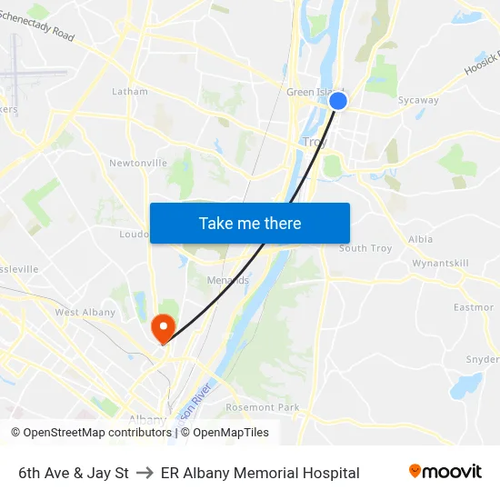 6th Ave & Jay St to ER Albany Memorial Hospital map