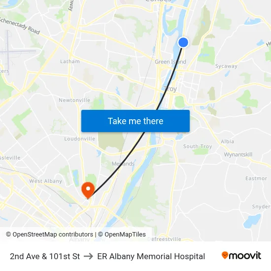 2nd Ave & 101st St to ER Albany Memorial Hospital map
