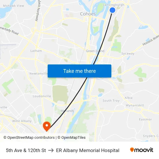 5th Ave & 120th St to ER Albany Memorial Hospital map