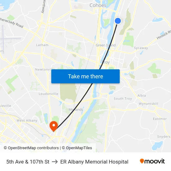 5th Ave & 107th St to ER Albany Memorial Hospital map