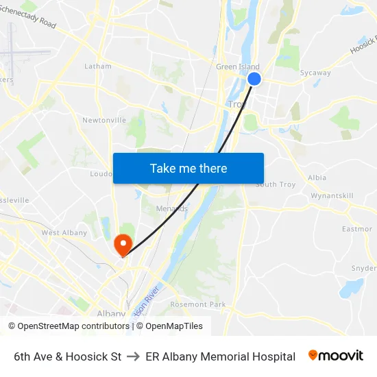 6th Ave & Hoosick St to ER Albany Memorial Hospital map