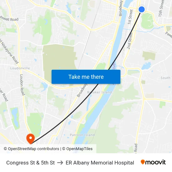 Congress St & 5th St to ER Albany Memorial Hospital map