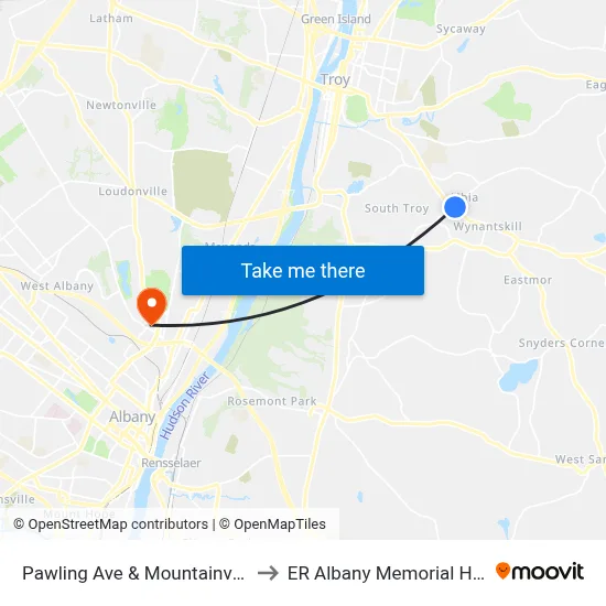 Pawling Ave & Mountainview Ave to ER Albany Memorial Hospital map