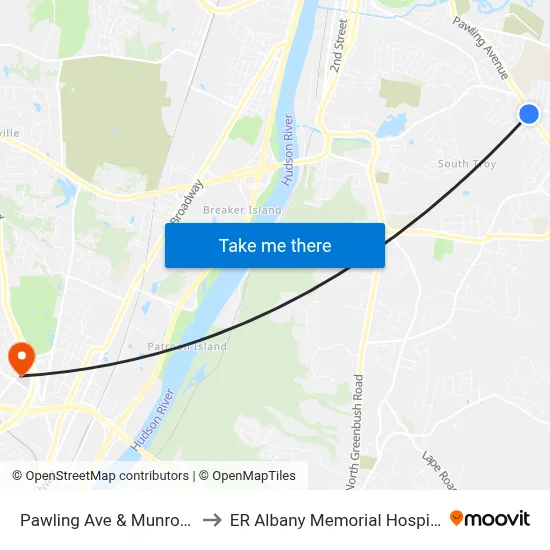 Pawling Ave & Munro Ct to ER Albany Memorial Hospital map