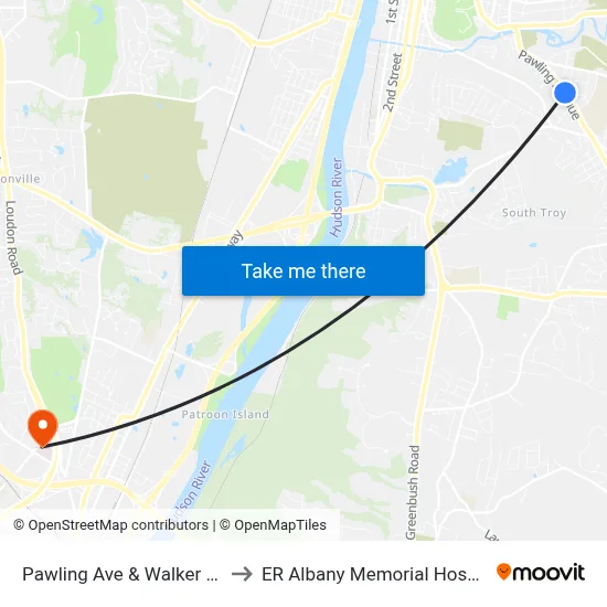 Pawling Ave & Walker Ave to ER Albany Memorial Hospital map