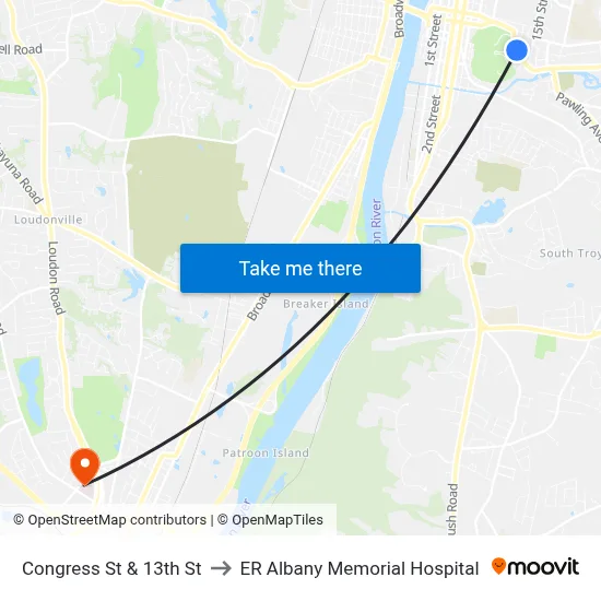 Congress St & 13th St to ER Albany Memorial Hospital map