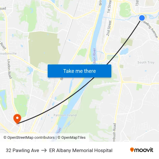32 Pawling Ave to ER Albany Memorial Hospital map