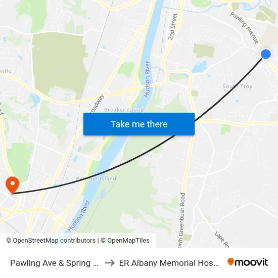 Pawling Ave & Spring Ave to ER Albany Memorial Hospital map